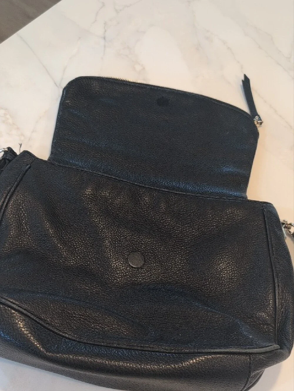 kate spade Black Pebbled Leather Messenger Bag with Front Zip Flap